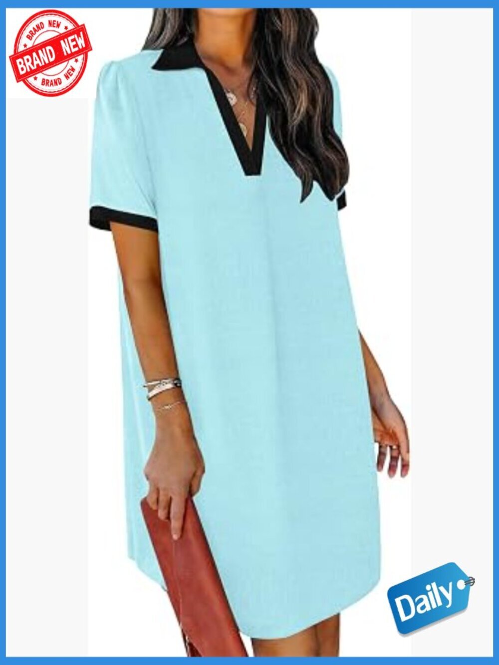 Flowy V-Neck Short Sleeve T-Shirt Dress Casual Loose Fit Summer